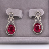 Estate 14K White Gold Ruby and Diamond Accents Earrings | Oval 10x8mm