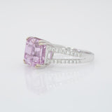 6.4Ct Natural Kunzite Ring with Natural Diamonds Accents: Solid 14K Gold, 11x9mm