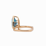 Vivien Solid 14k Gold: Swiss Topaz Ring with Sapphire Accents, Trillion 15x12.5mm