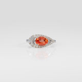 14K white gold padparadscha sapphire ring with diamond accents