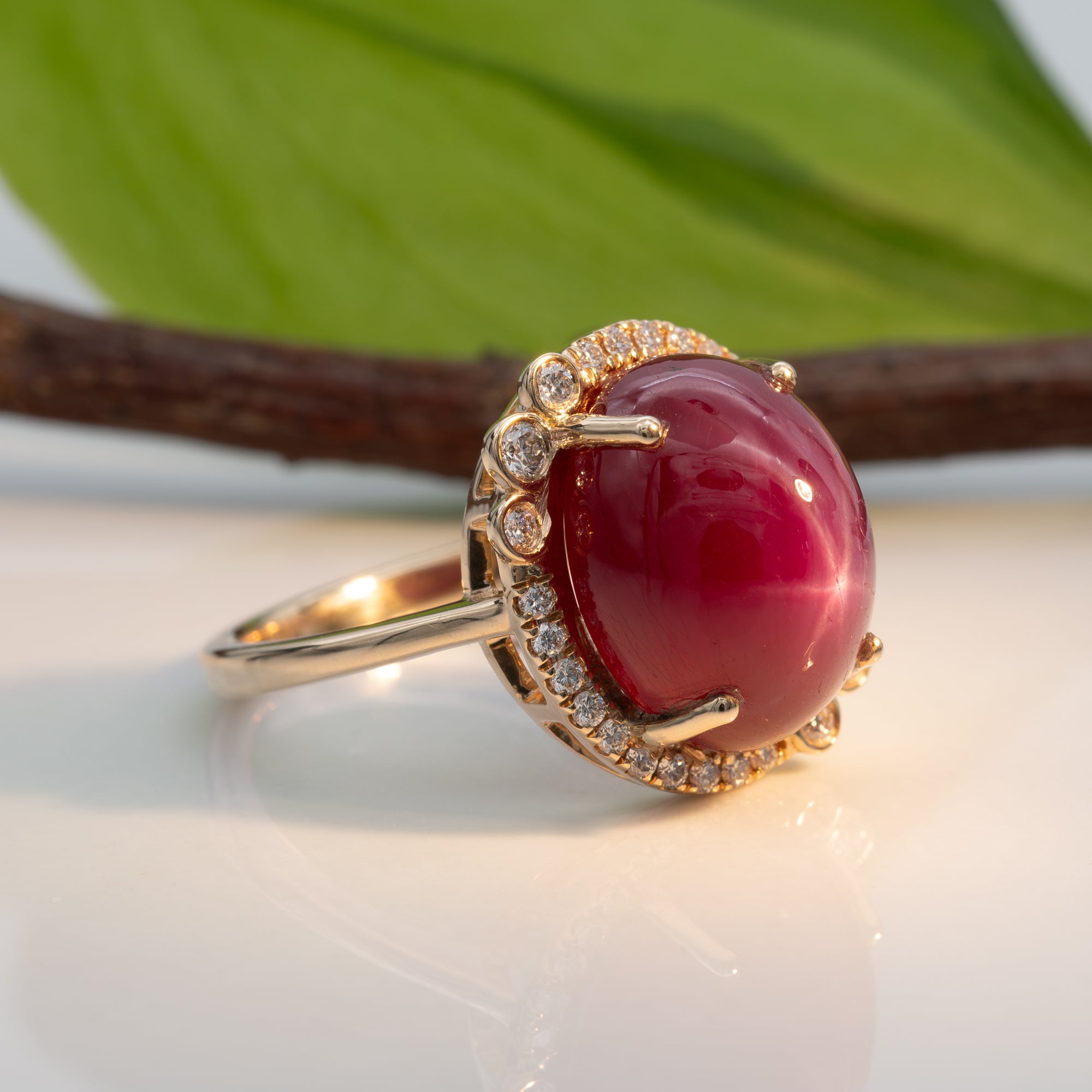 14K yellow gold star ruby ring
