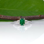 14K white gold Zambian emerald ring with diamond accents