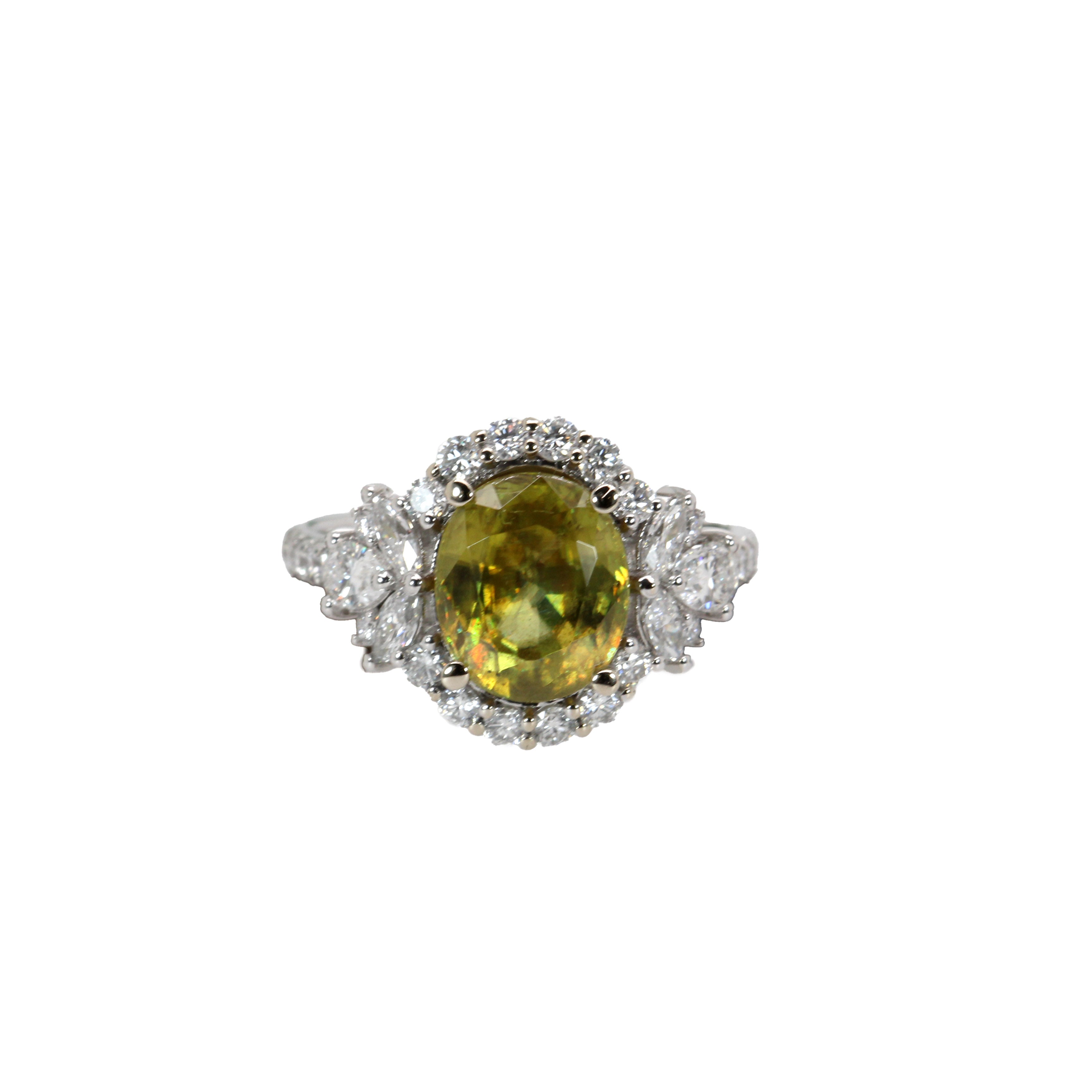Rishi 14K White Gold 3.12cts Sphene Diamond Ring | Oval 10X8mm