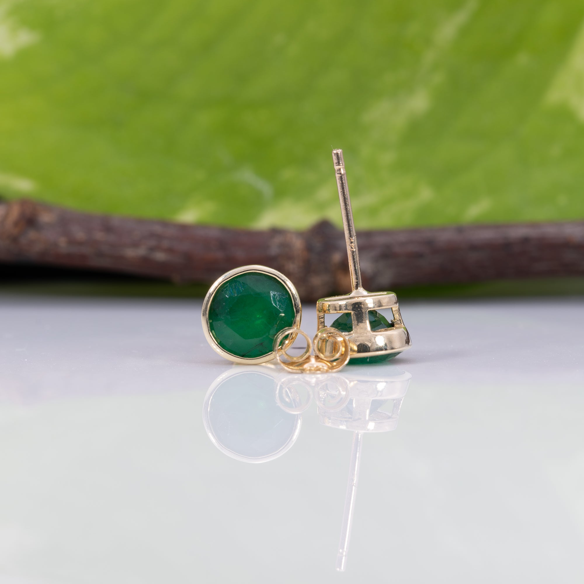 14K yellow gold zambian emerald earrings