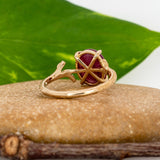 Seraphina Solid 14k Gold Star Ruby Ring with Natural Diamonds Accents, Oval 10x8mm