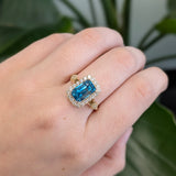 Isola 14K Yellow Gold Cambodian Blue Zircon and Diamond Ring | EM 10x5.5mm