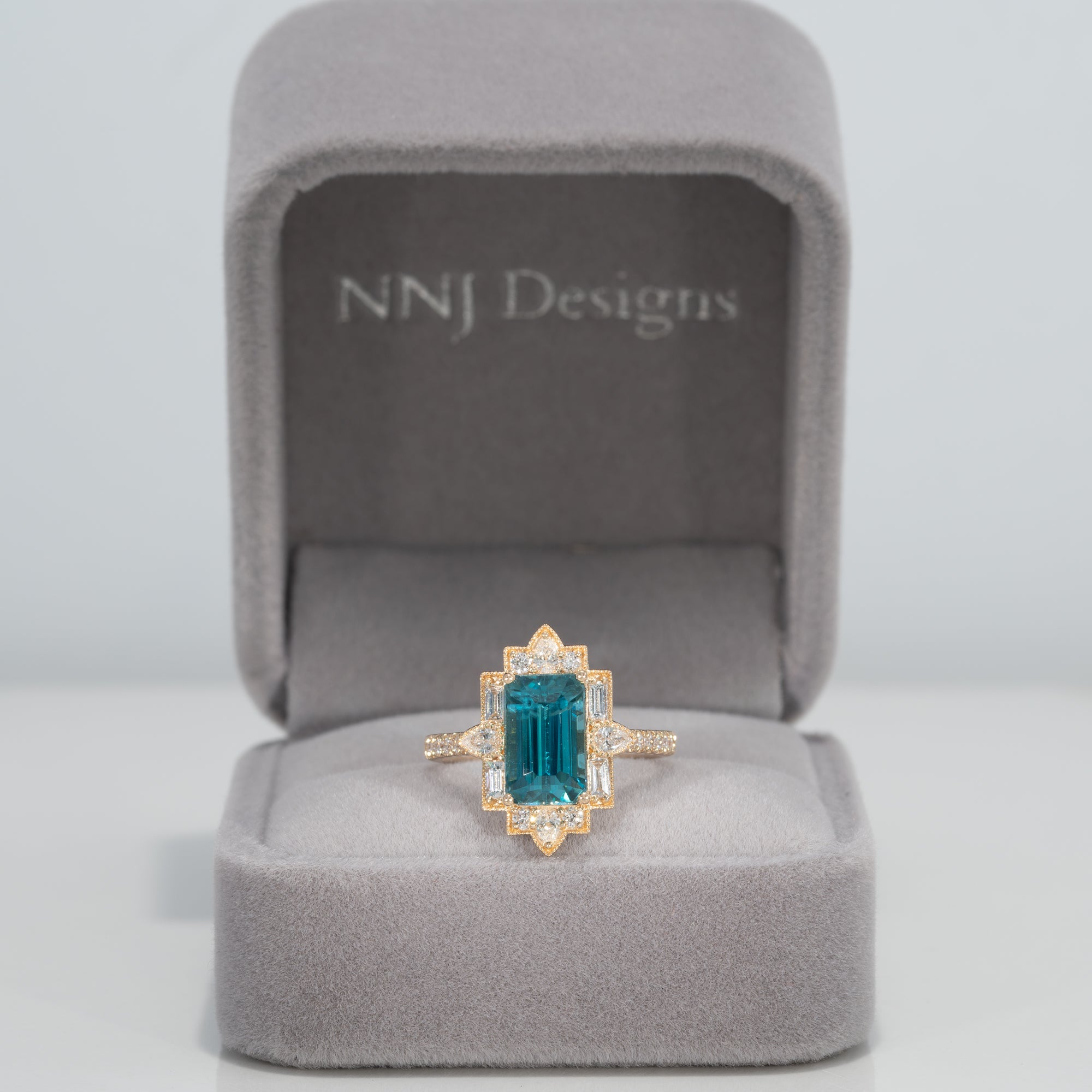 14K yellow gold cambodian blue zircon ring