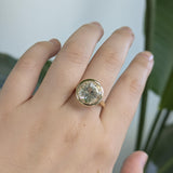 Sandra Round Prasiolite Solitaire Ring: Solid 14k Yellow Gold, 12mm Gemstone