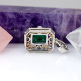 Niva Solid 14K Gold Emerald Pendant with Natural Diamonds Accents, 7x5mm