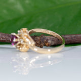 14K yellow gold purple garnet estate ring
