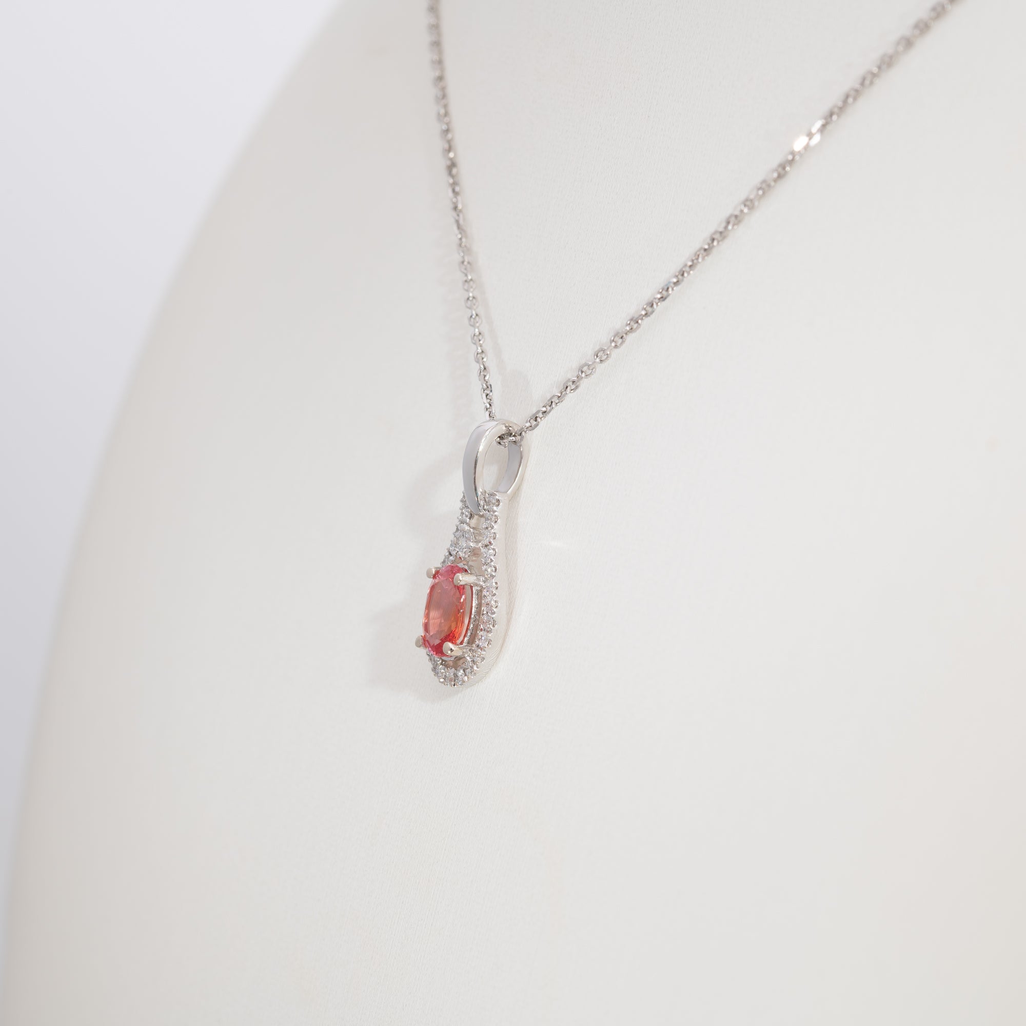 14K white gold padparadscha sapphire pendant