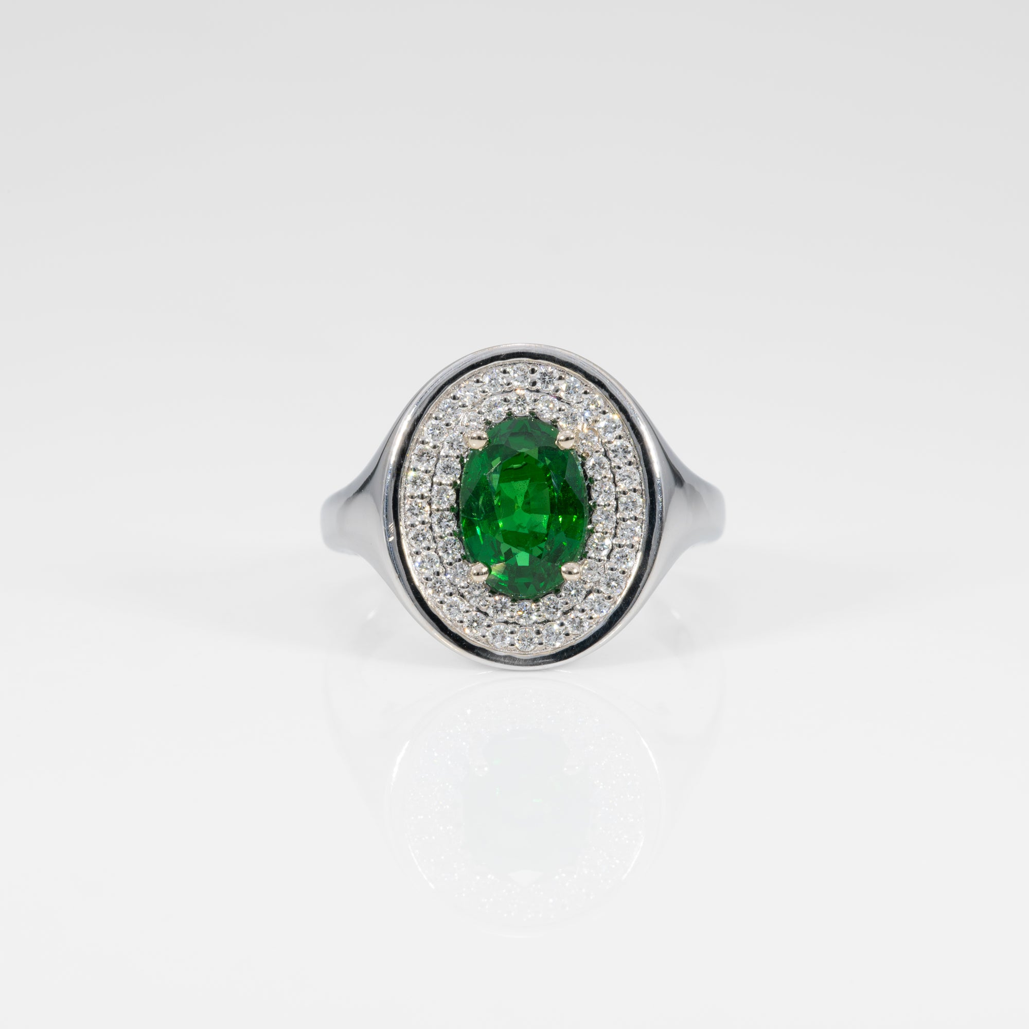 14K white gold tsavorite garnet ring