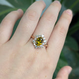 Vaila 14k Solid Gold Sphene Ring with Natural Diamond Accents | 8x6mm