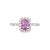 Rella Solid 14k White Gold Pink Sapphire Ring with Natural Diamond Accents | Emerald cut, 7x5mm
