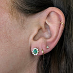 Zambian Emerald Stud Earrings in 14K White Gold | Diamond Halo | Oval Cut | 5x4mm | May Birthstone