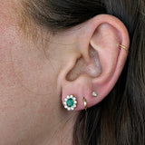 Zambian Emerald Stud Earrings in 14K White Gold | Diamond Halo | Oval Cut | 5x4mm | May Birthstone