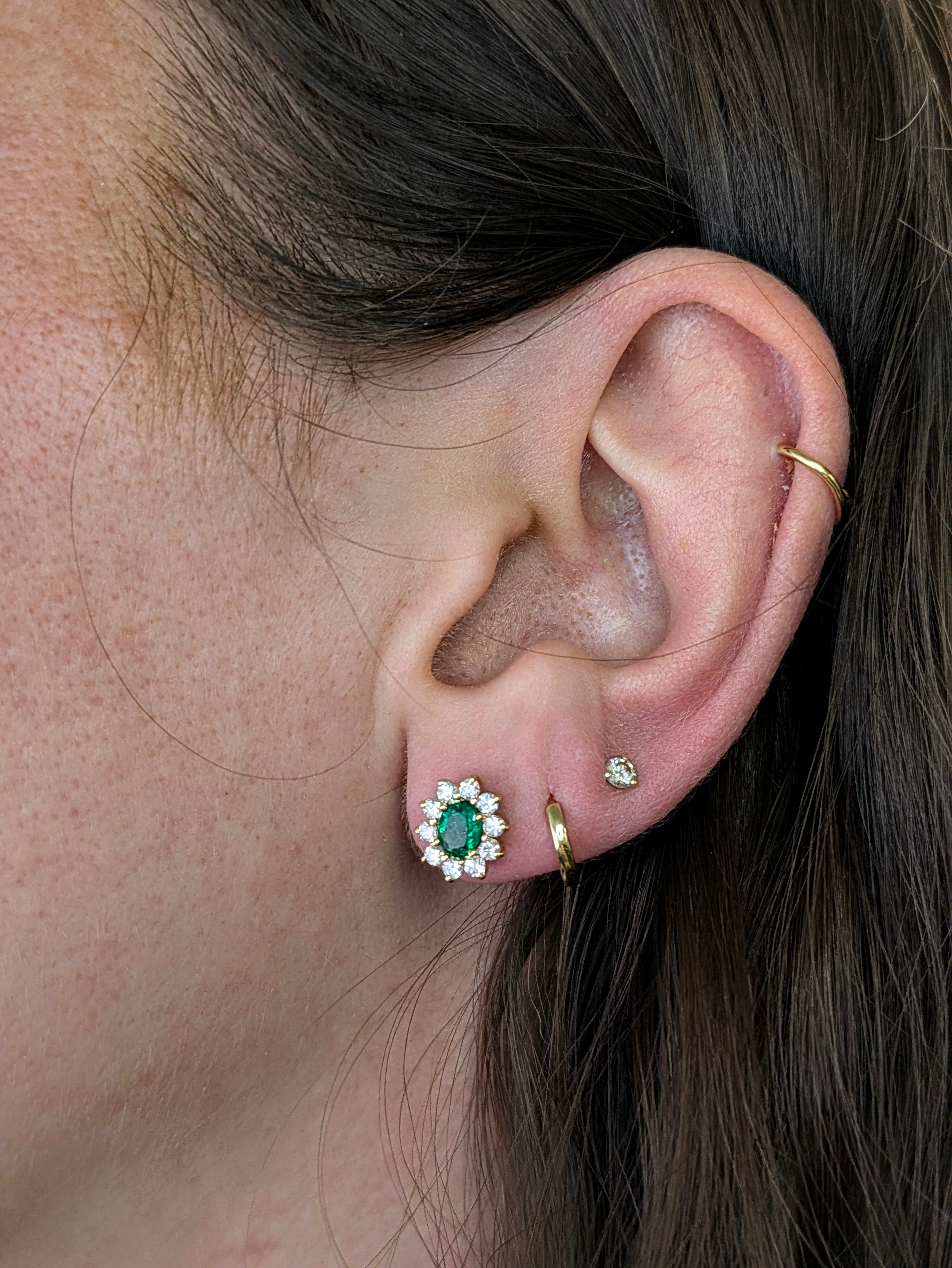 Zambian Emerald Stud Earrings in 14K White Gold | Diamond Halo | Oval Cut | 5x4mm | May Birthstone