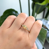 East West Opal Ring w Earth Mined Diamonds in Solid 14k Yellow Gold | Oval 8x6mm | October Birthstone