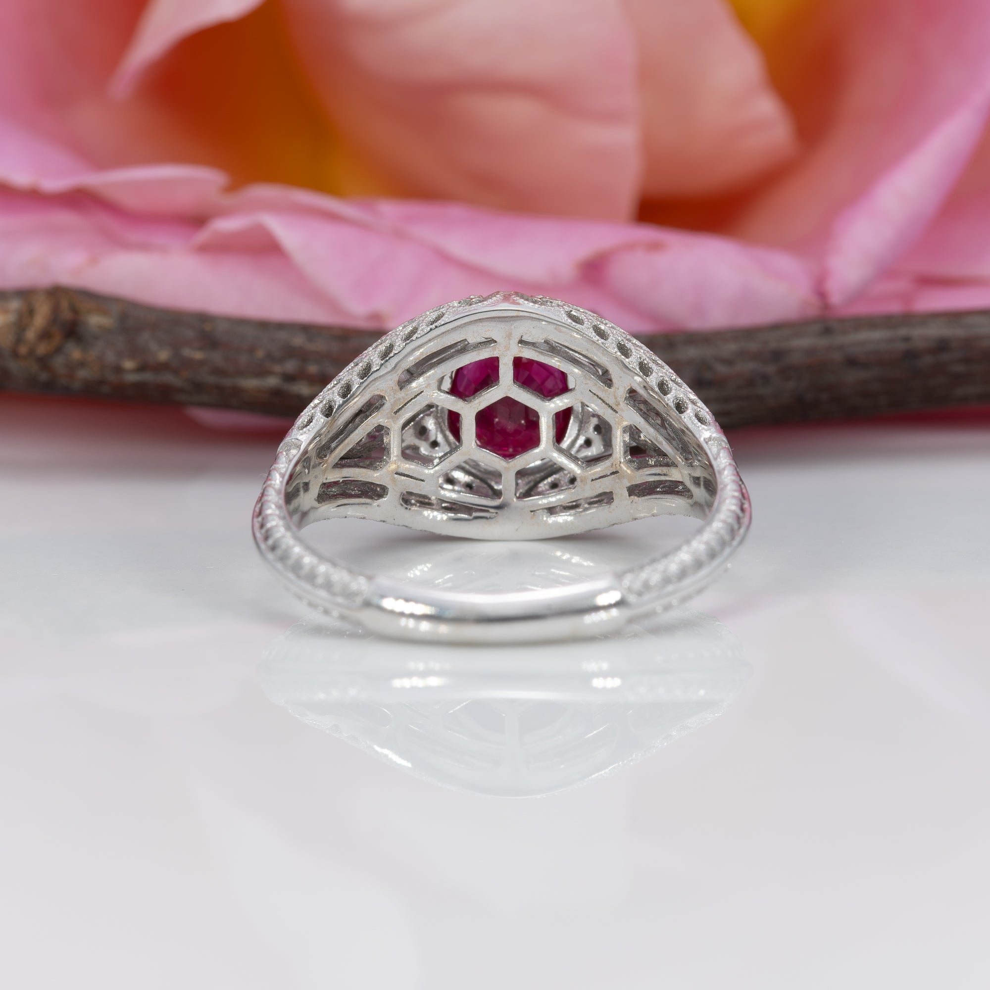 14K white gold burma ruby ring