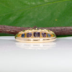 18K yellow gold estate ring with blue and purple sapphires