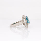 Oriana Estate Blue Zircon Ring with Natural Diamonds Accents: Platinum, 10x7mm