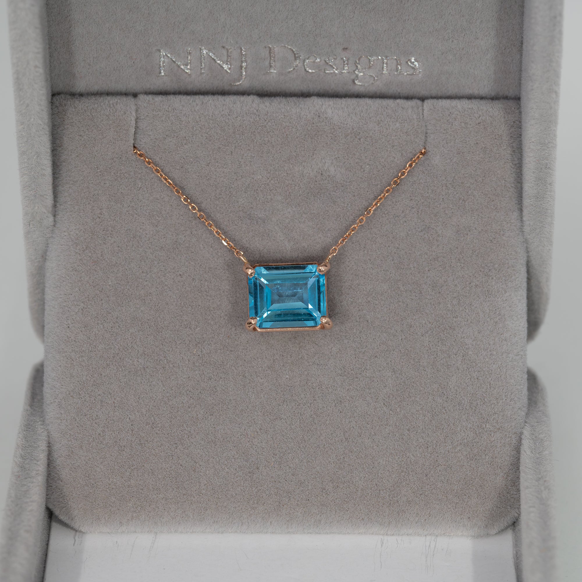 14K Rose Gold Swiss Blue Topaz Necklace