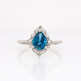 Grace 14K White Gold London Blue Topaz and Diamond Ring | PE 9x7mm