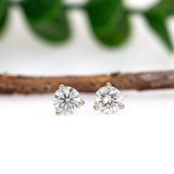 14K Solid Gold Lab-Created Diamond Martini Solitaire Stud Earrings | Round 3mm 4mm 5mm 6mm