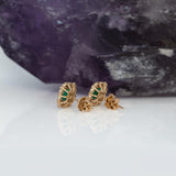 Olive Solid 14k Gold Colombian Emerald Stud Earrings with Natural Diamond Accents, Emerald cut 6x4mm