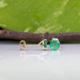 Zambian Emerald Martini Solitaire Stud Earrings – Round 5mm – Solid 14K Gold (Yellow, White or Rose)