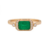 Ada 14K Yellow Gold Colombian Emerald and Diamond Ring | Emerald Cut 7x5mm