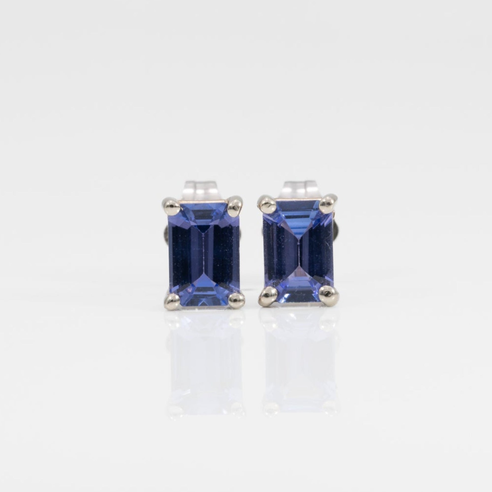 14K yellow gold tanzanite emerald cut stud earrings