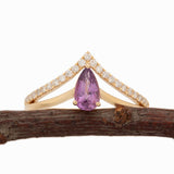 Silvia Solid 14k Gold Pink Sapphire Ring with Natural Diamonds Accents, 7x4mm