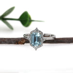 Rashmita 14K White Gold 1.5cts Aquamarine Diamond Ring | Emerald Cut 8x6mm