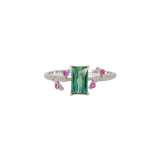14K white gold indicolite tourmaline ring with pink sapphire accents