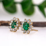 Zambian Emerald Stud Earrings in 14K White Gold | Diamond Halo | Oval Cut | 5x4mm | May Birthstone