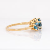 Aveline 14k Solid Gold London Blue Topaz Ring, Three Stone Setting | Round 8mm