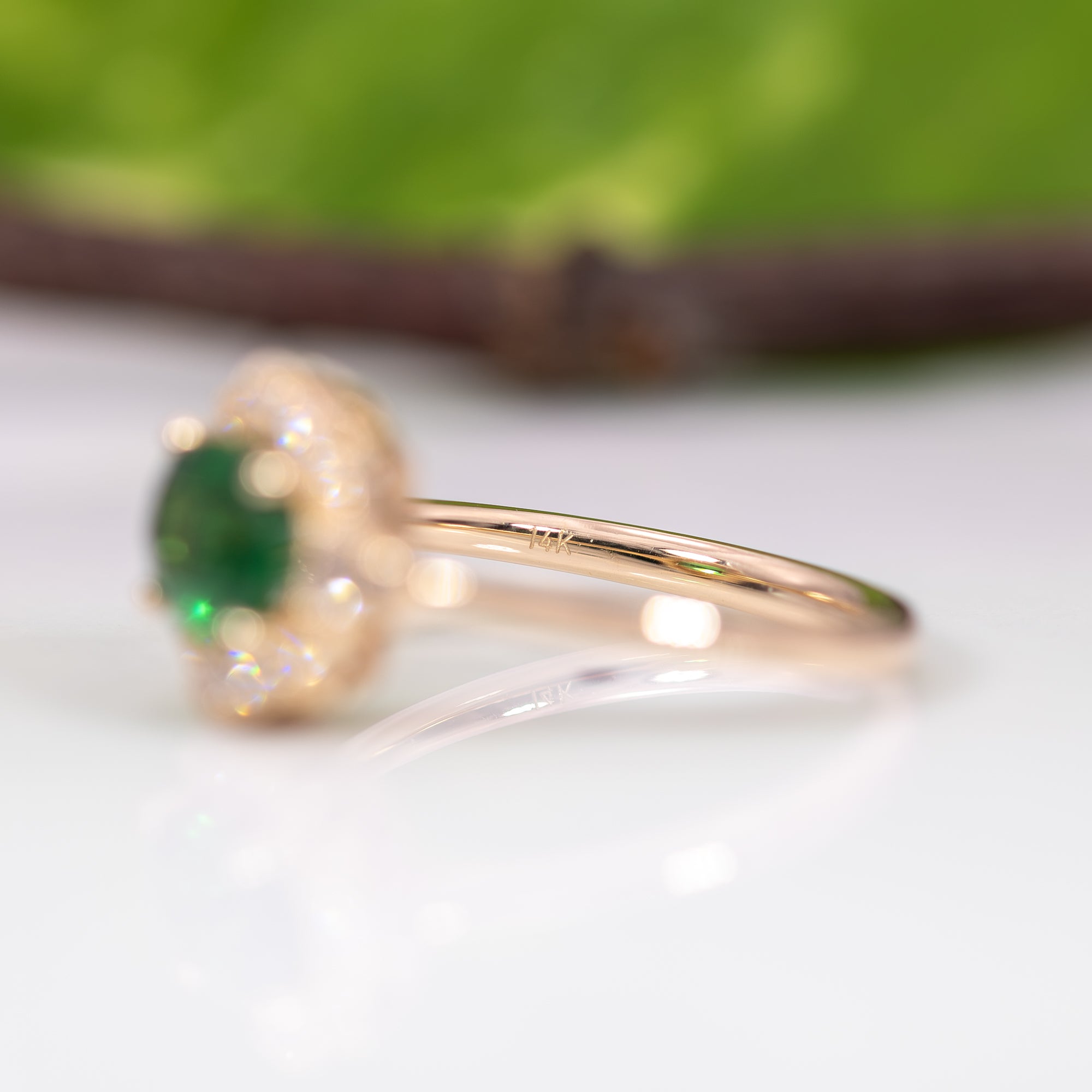 14K yellow gold tsavorite garnet ring with diamond accents