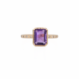 Meri 14K Yellow Gold Amethyst Ring with Natural Diamonds Accents | Emerald Cut 9x7mm
