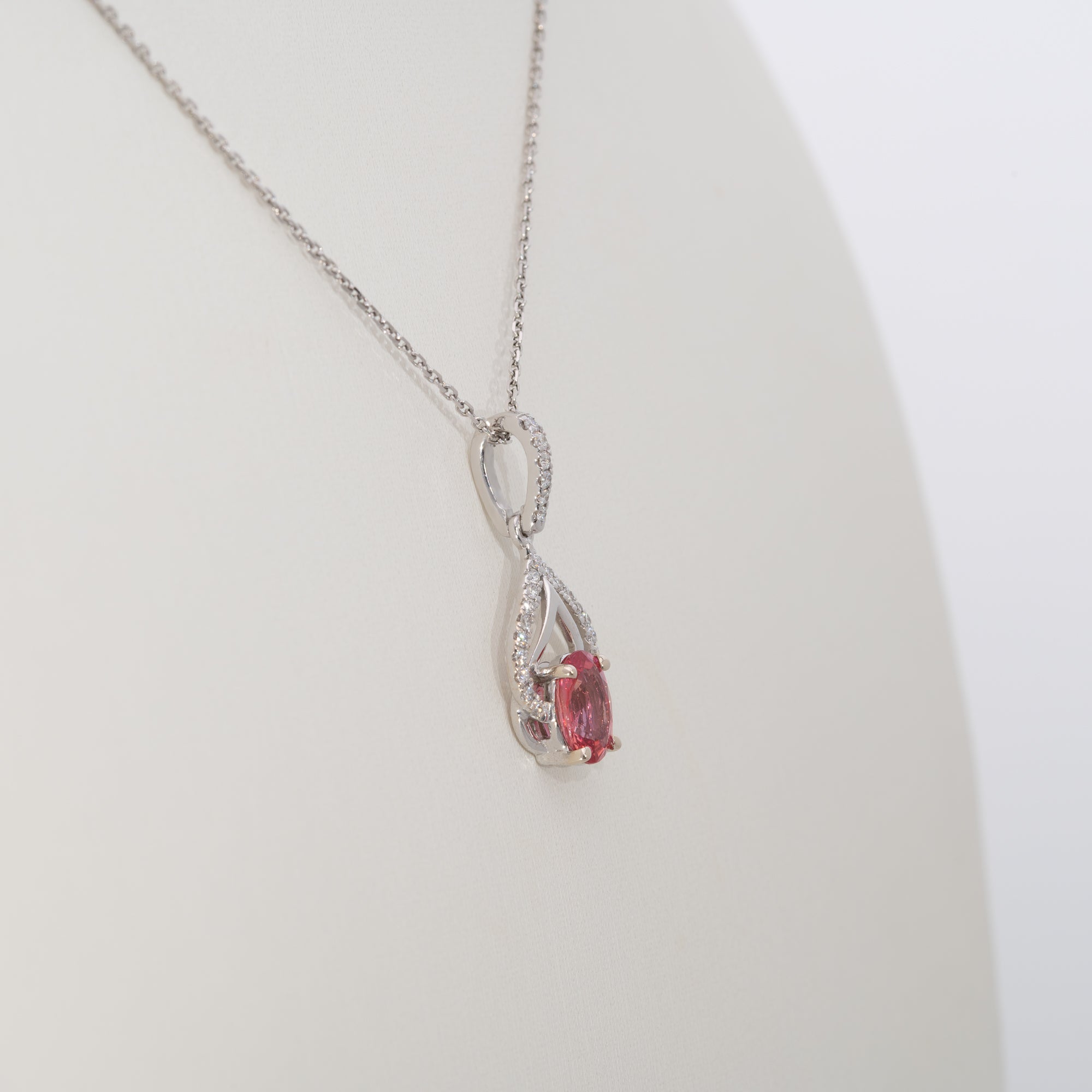 14K white gold padparadscha sapphire pendant