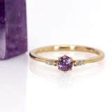 Vanshi 14k Yellow Gold Purple Sapphire and Diamonds Ring  | Round 4mm