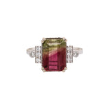 Nimisha 14K Solid White Gold Bi-Color Tourmaline and Diamonds Ring | EM 11x7mm