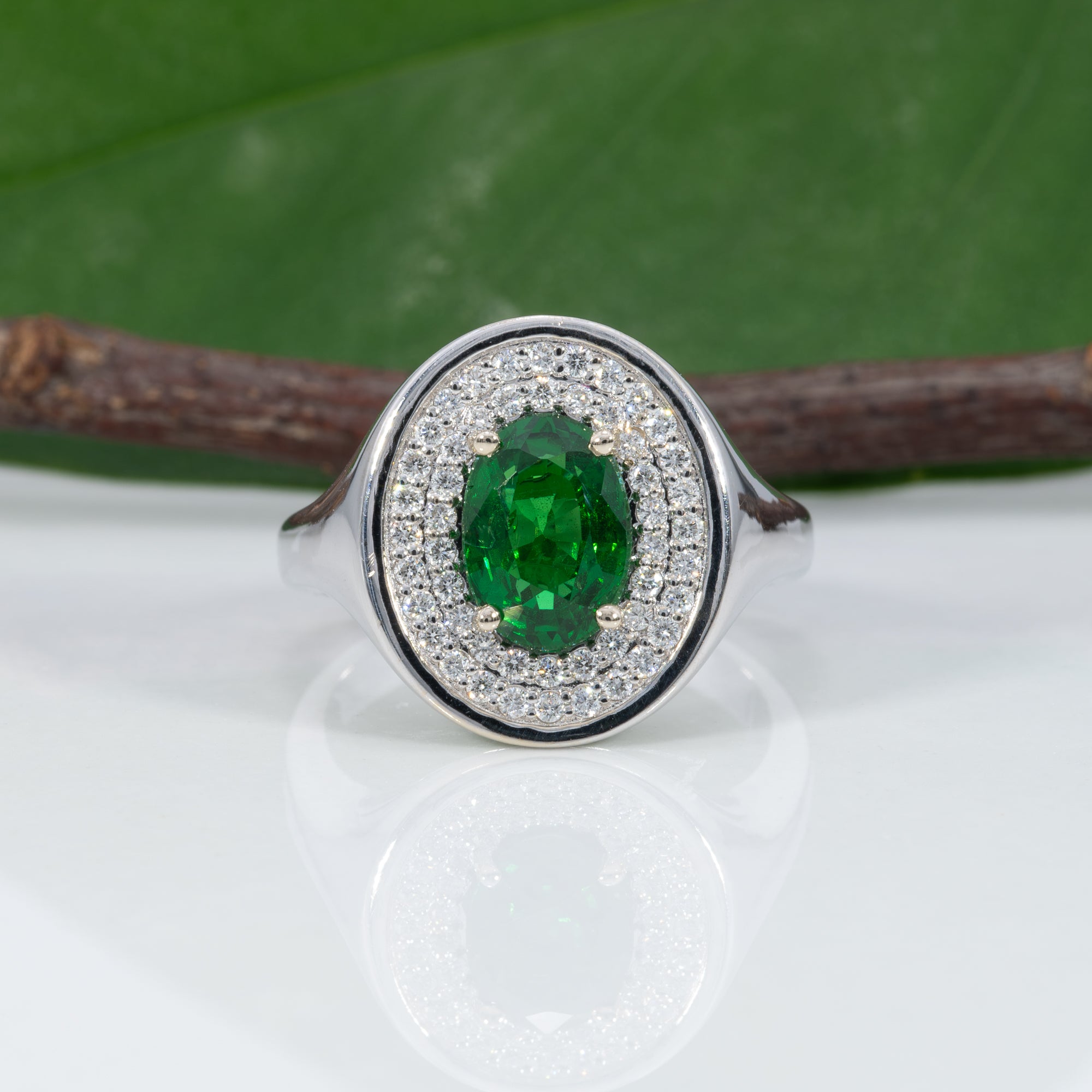14K white gold tsavorite garnet ring