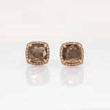 Meryl Golden Sheen Sapphire Earrings with Natural  Diamonds Halo: Solid 14k Gold