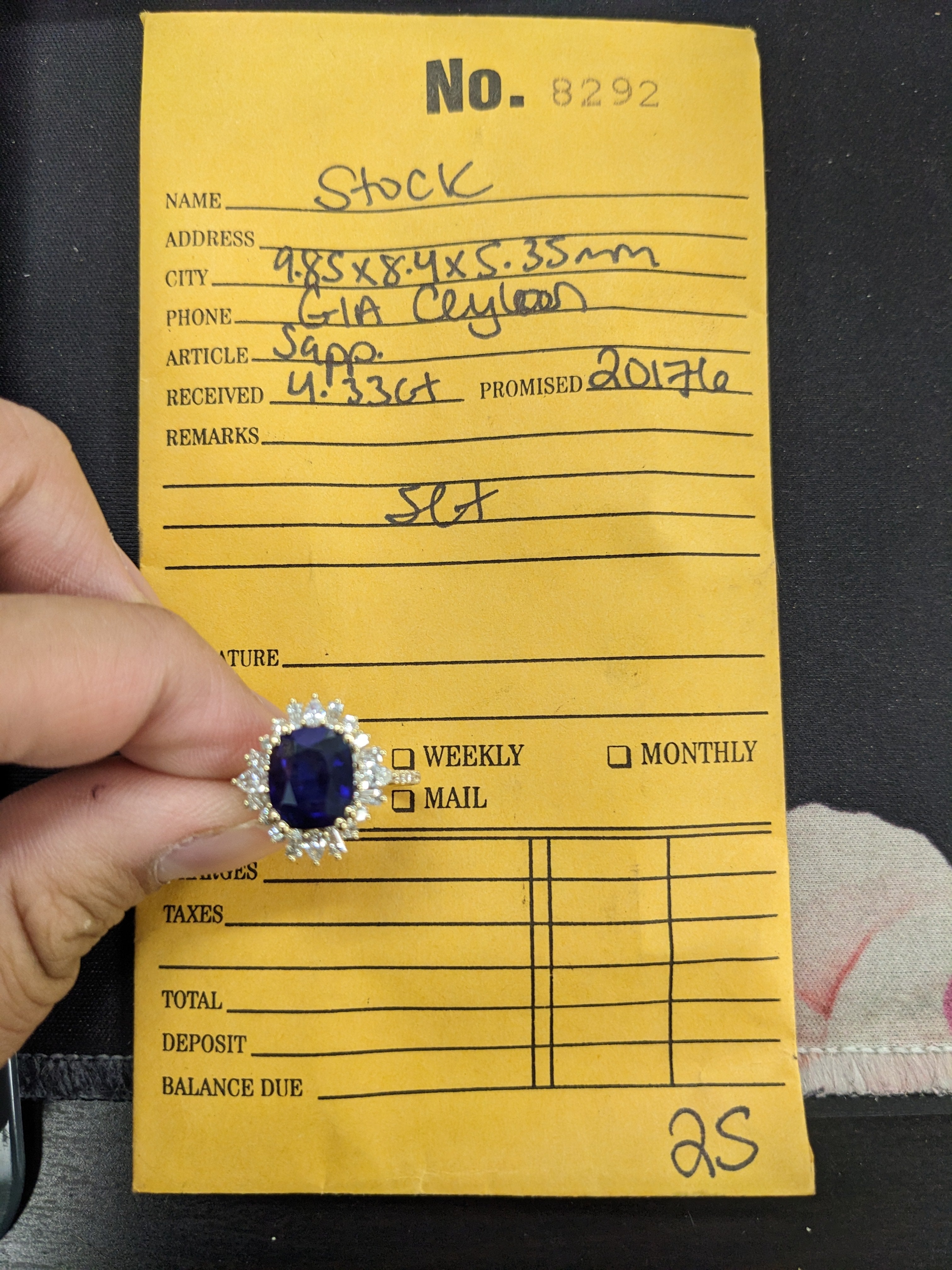14K yellow gold GIA Ceylon sapphire cushion ring with diamond halo