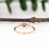 Dainty Red Spinel Ring w Earth Mined Diamonds in Solid 14K Yellow Gold OV 5x4mm