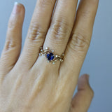 1ct Royal Blue Sapphire Ring w Natural Diamonds in Solid 14K Gold | RD 6mm