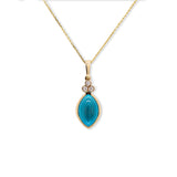 Nadya Solid 14k White Gold Turquoise Pendant with Natural Diamonds Accents, Marquise 14x9mm