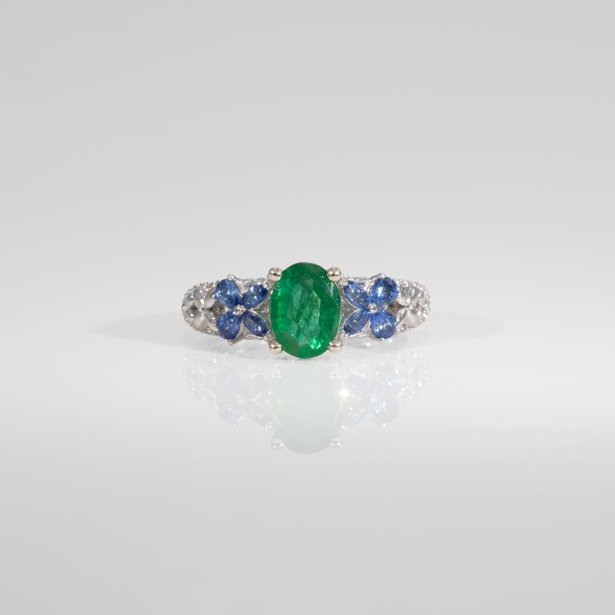 14K White Gold Zambian Emerald Ring