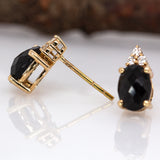 Dove 14k Yellow Gold  Black Spinel and Diamond Earrings |Oval 7x5mm